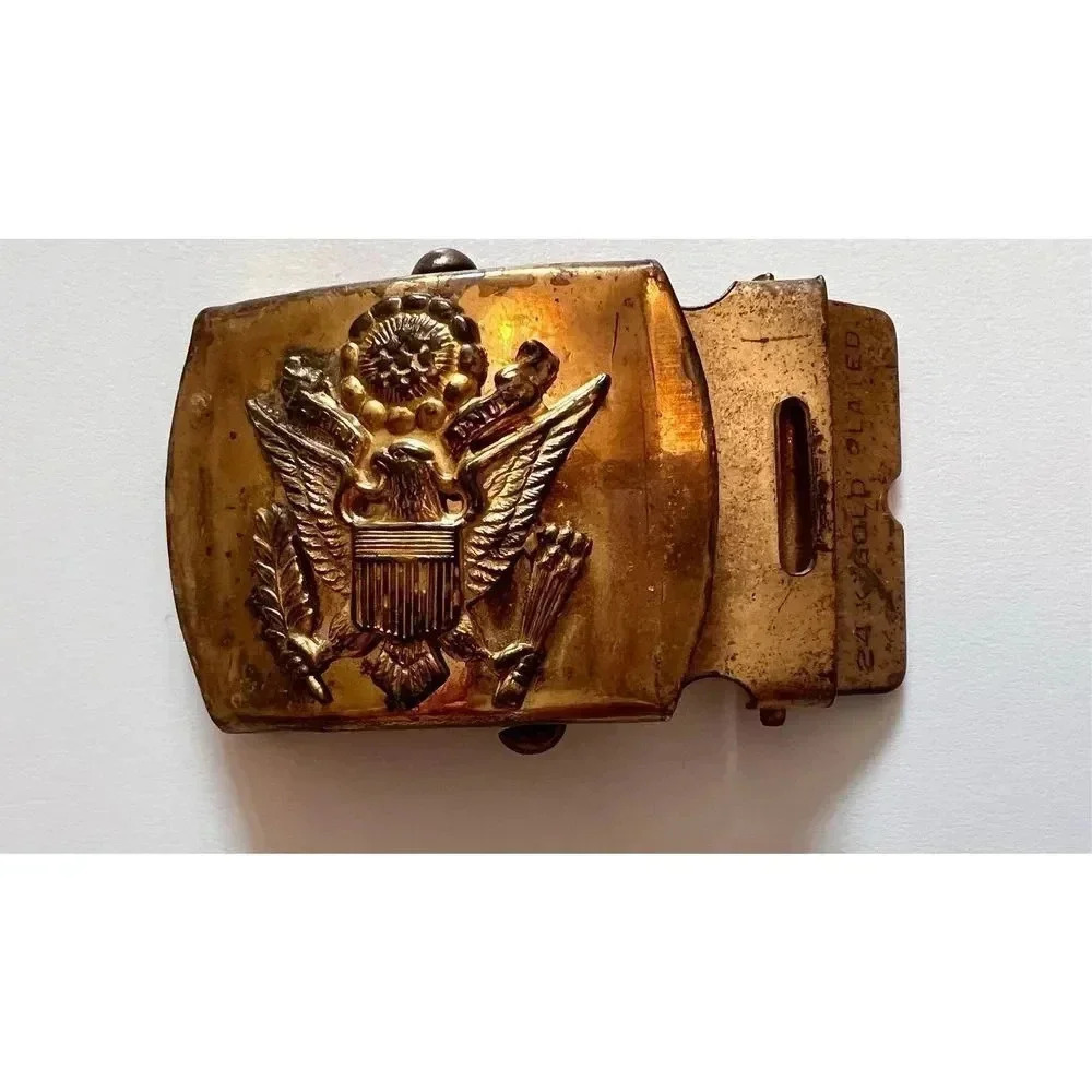 Antique United States US 24K Gold Plated Army Belt Buckle Eagle Brass‎